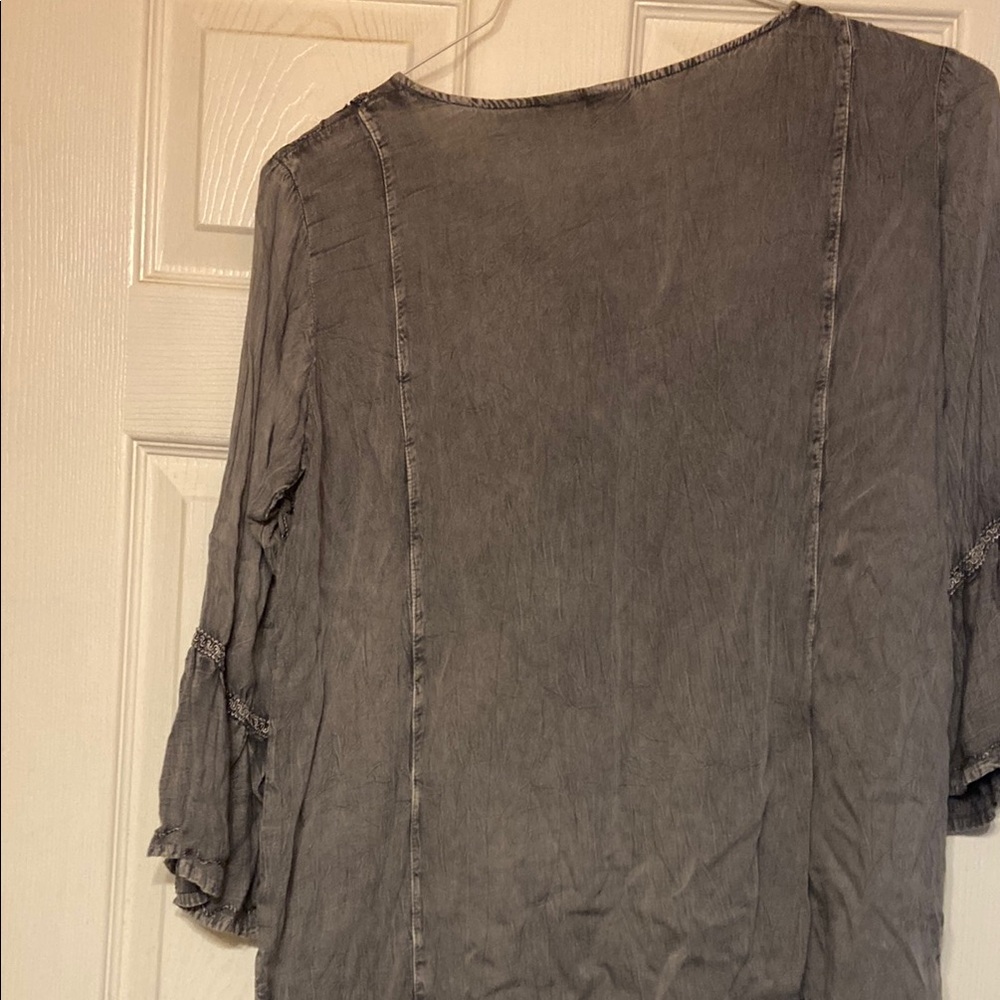 Ananda Design Gray Bell Sleeve Blouse with Ruffled Details - Picture 6 of 6